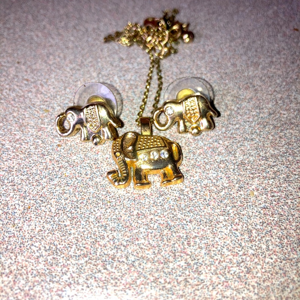 “Gold” elephant necklace with matching earrings